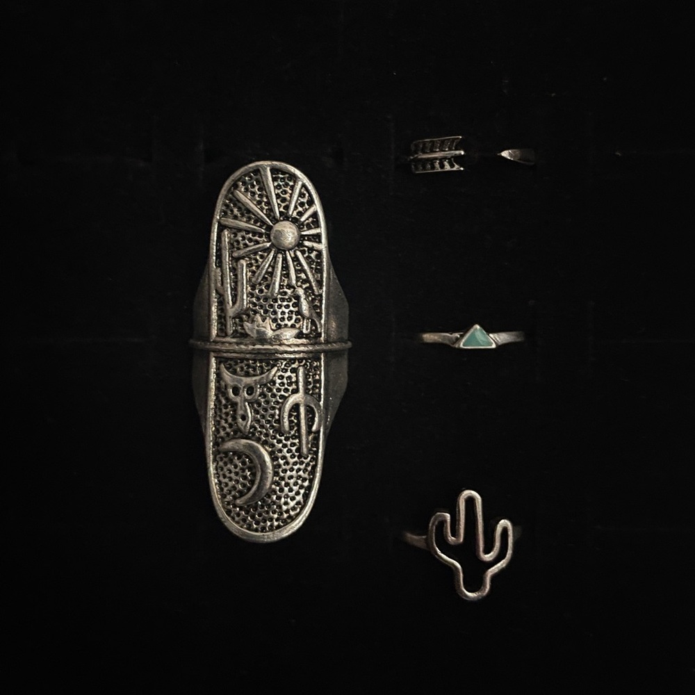 Boho Western Stacked Silver Rings Set with Turquoise Accent